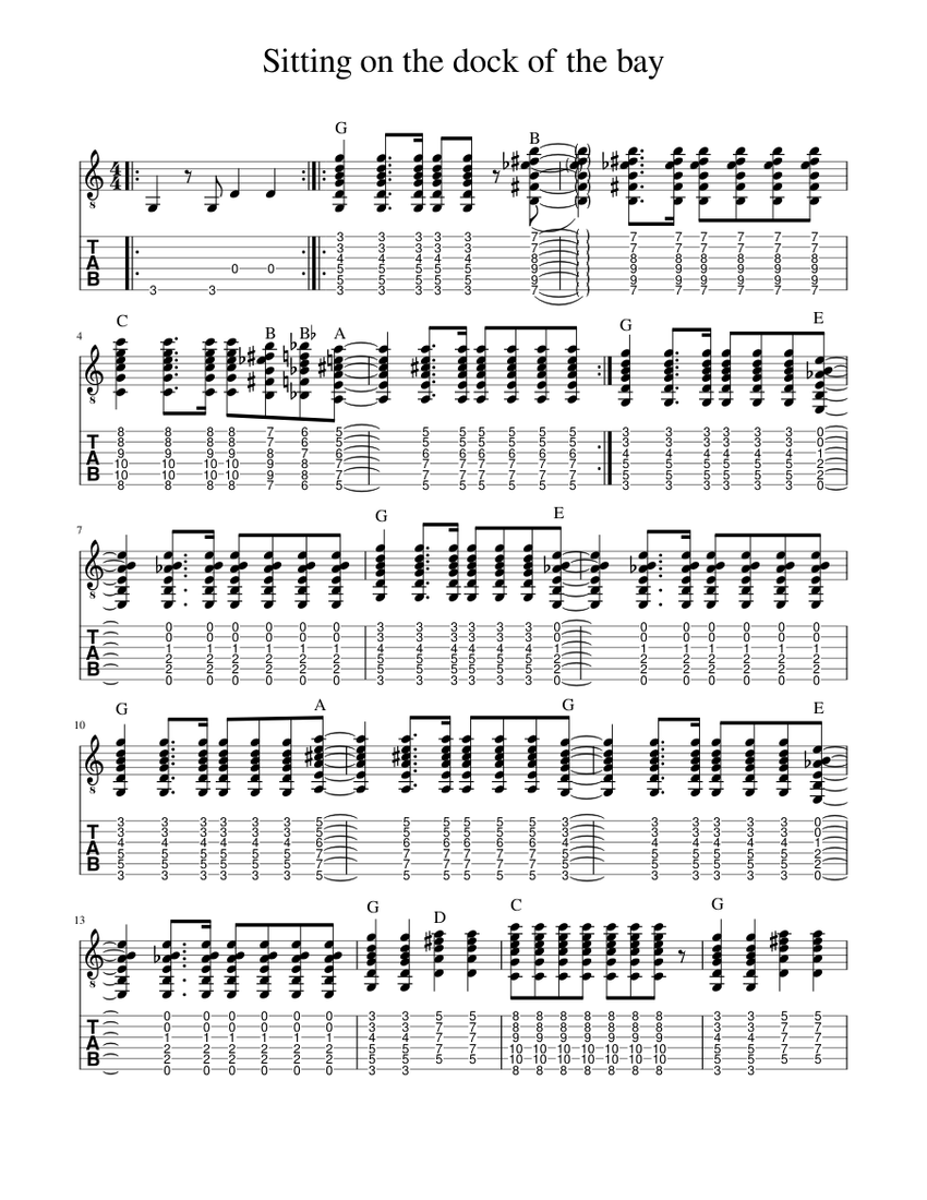sitting on th dock of the bay Sheet Music and Tab with Chords for ...
