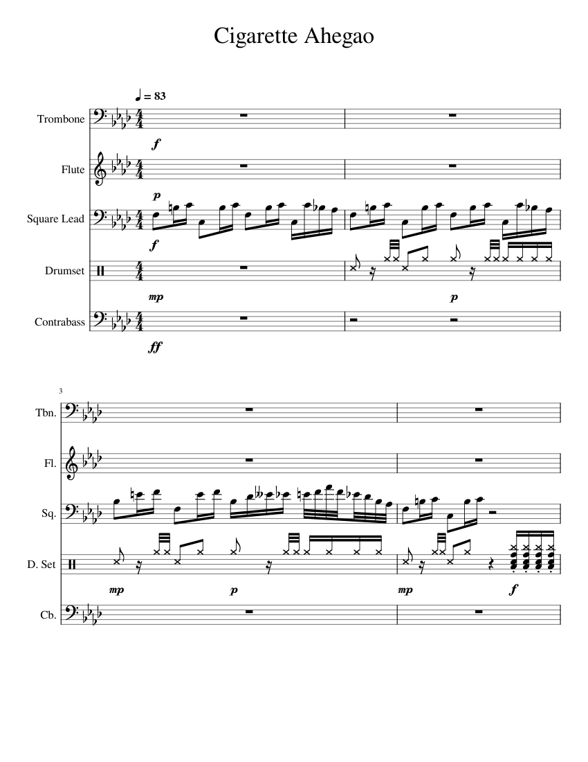 Cigarette Ahegao Sheet Music for Trombone, Tuba, Flute, Contrabass & more  instruments (Mixed Quintet)