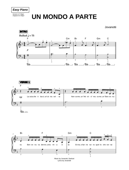 Un mondo a parte - Jovanotti (Easy Piano)