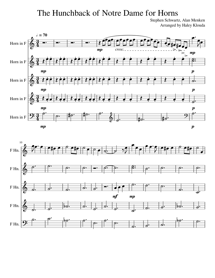 The Hunchback of Notre Dame for 5 Horns Sheet Music for