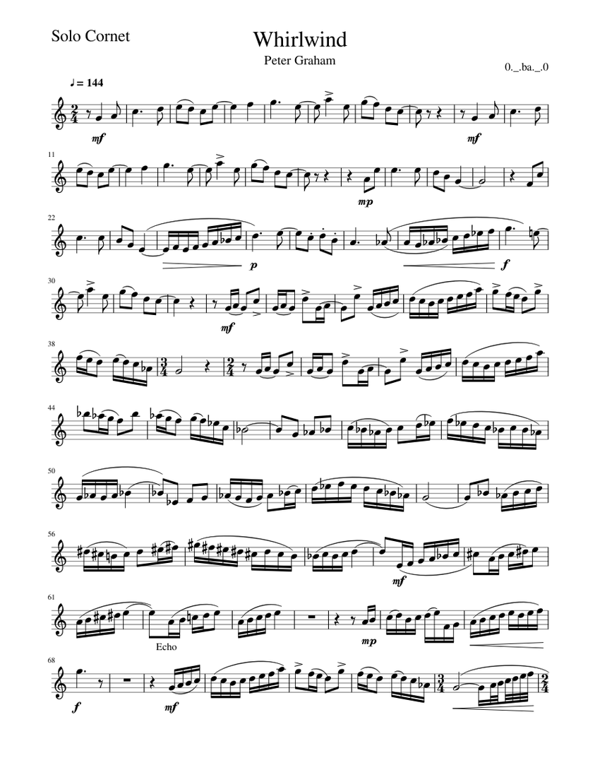期間限定キャンペーン Sheet Cornet for Whirlwind Music (Solo Cornet for 管楽器・吹奏楽器