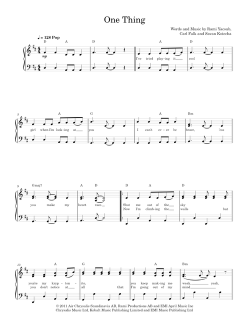 One thing - One Direction (Piano-Voice-Guitar)
