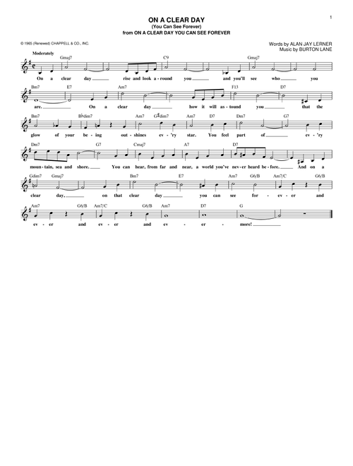 On A Clear Day (You Can See Forever) - Alan Jay Lerner, Burton Lane (Lead Sheet - Fake Book)