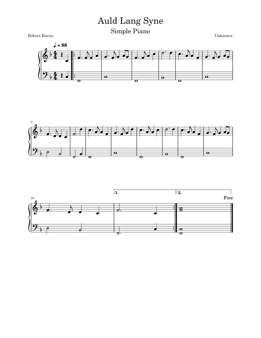Auld lang syne – Robert Burns - Simple Piano Sheet music for Piano ...