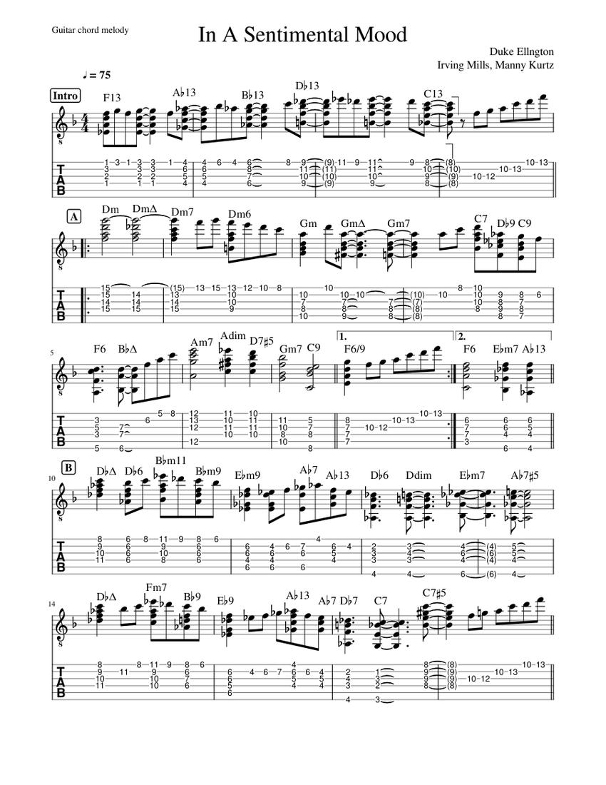 Sentimental Riff In A Sentimental Mood (guitar chord melody) Sheet Music and Tab for ...