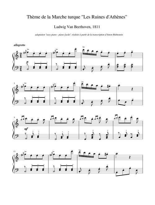 Marche turque de Beethoven, easy piano