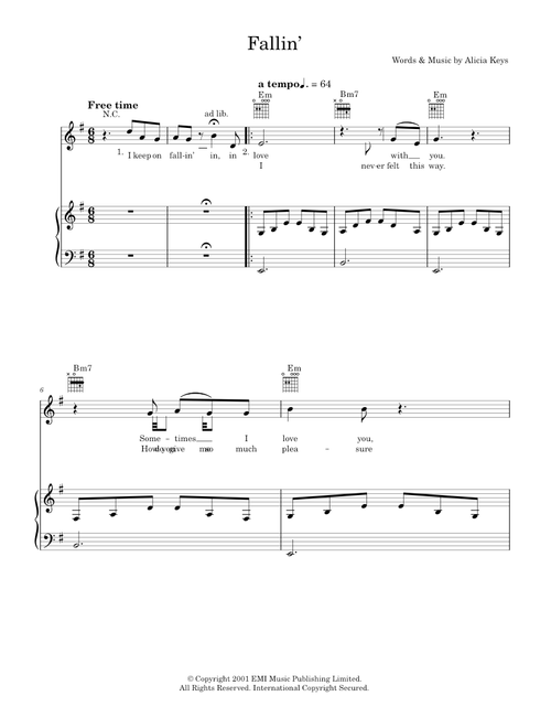 Fallin - Alicia Keys (Piano-Vocal-Guitar (Piano Accompaniment))