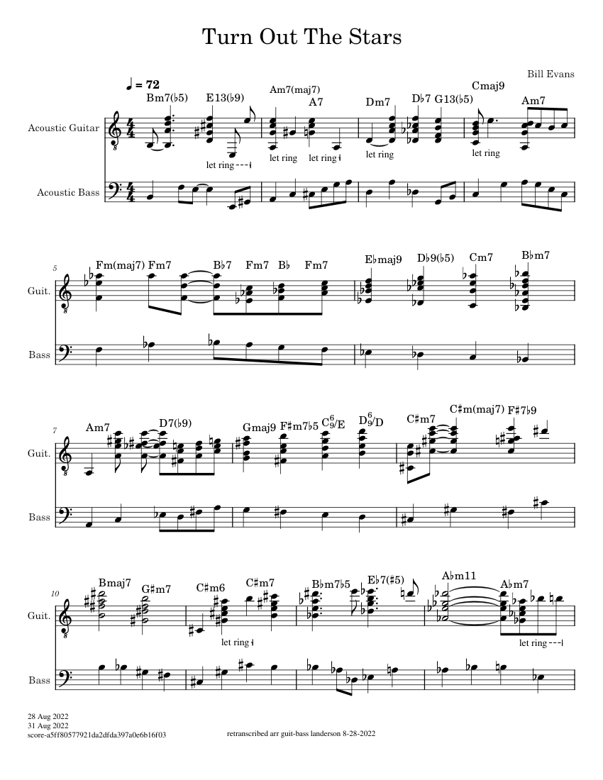 Turn Out The Stars Bill Evans Sheet music for Guitar, Bass guitar