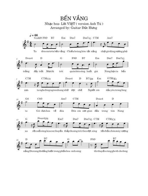Bến Vắng - Lead Sheet - Guitar Chord & Melody - Guitar Đức Hưng