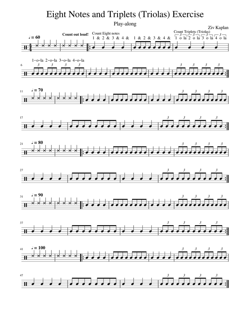 Eight Notes and Triplets Exercise Sheet music for Snare drum (Solo ...