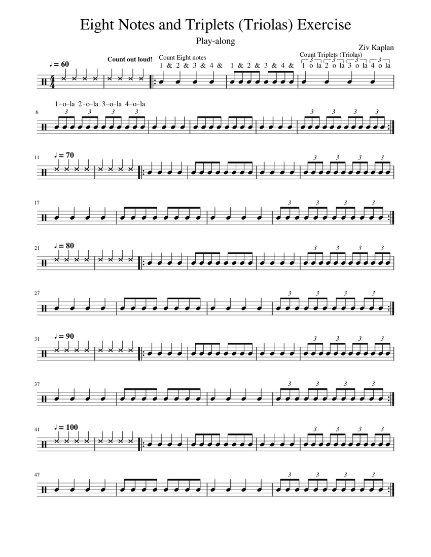 Eight Notes and Triplets Exercise Sheet music for Snare drum (Solo)