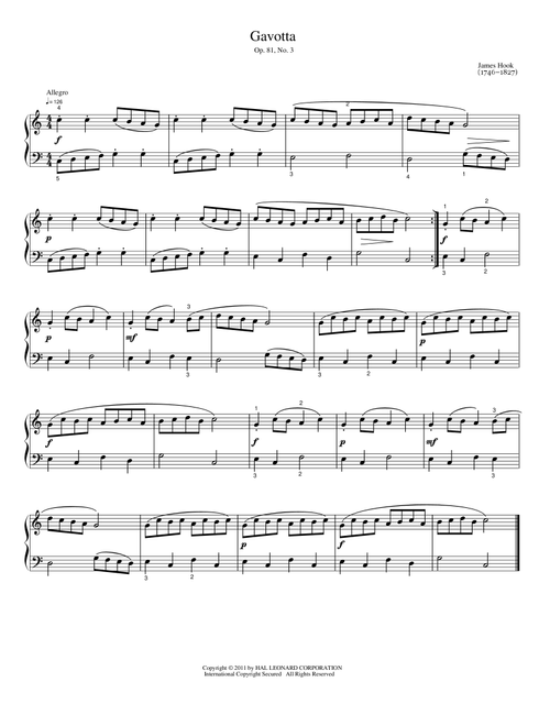 Gavotta - James Hook (Easy Piano)