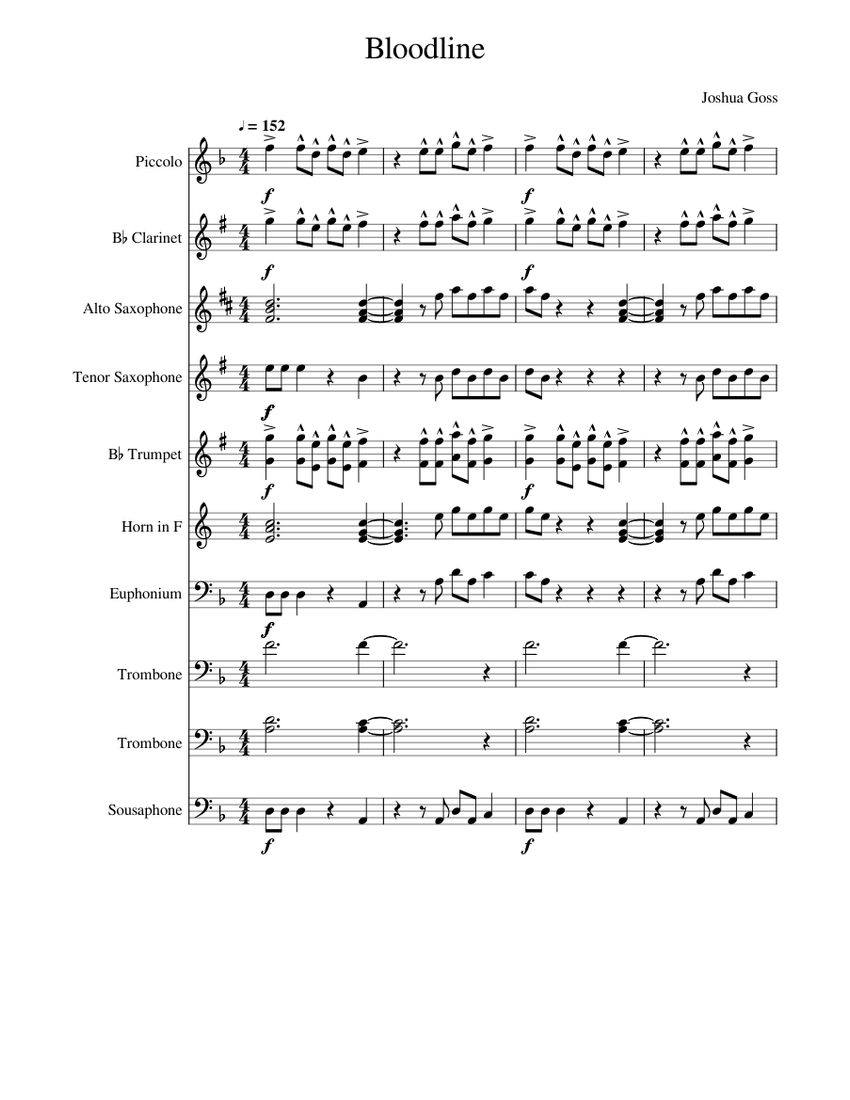 Bloodline Sheet music for Trombone, Euphonium, Flute piccolo,