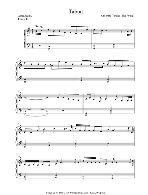 Tabun (Arr. Emily T.) - YOASOBI (Easy Piano)