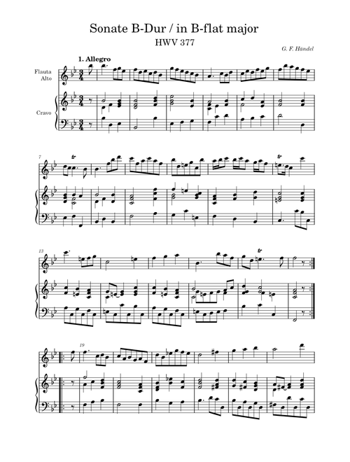 Recorder Sonata in B Flat – Händel
