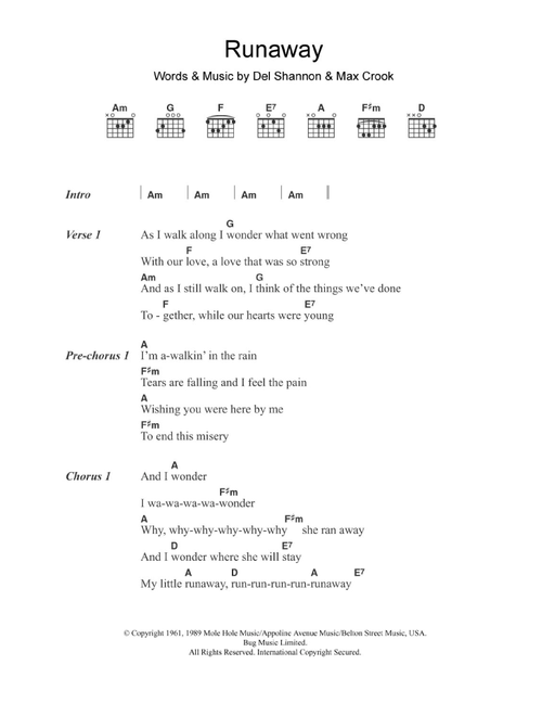 Runaway - Del Shannon (Guitar Chords-Lyrics)