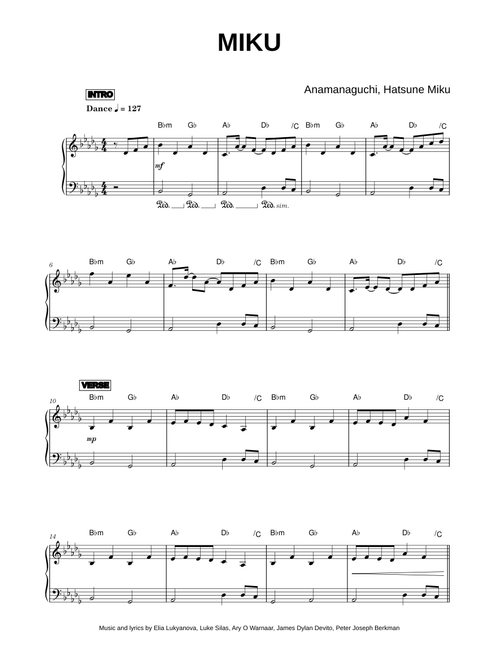 Miku - Anamanaguchi, Hatsune Miku (Piano)