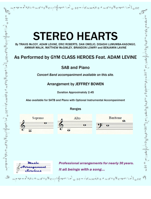 Stereo Hearts (Arr. Jeffrey Bowen) - Gym Class Heroes Featuring Adam Levine (Choral, SAB)