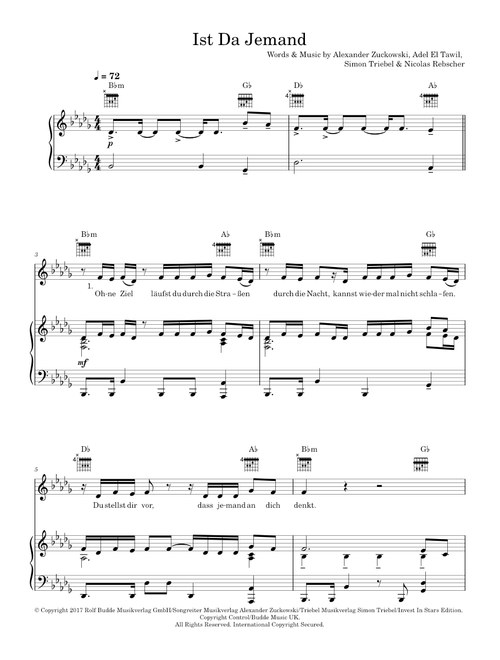 Ist da jemand - Adel Tawil (Piano-Vocal-Guitar (Piano Accompaniment))