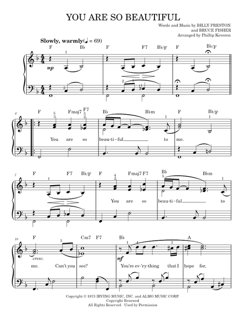 You are so beautiful - Joe Cocker (Easy Piano)