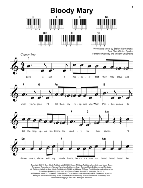Bloody Mary - Lady Gaga (Super Easy Piano)