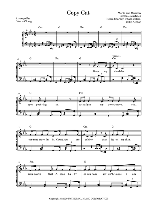 Copy Cat (Arr. Celena Chang) - Mike Keenan, Melanie Martinez, Tierra Sharday Whack-welton (Piano Solo)