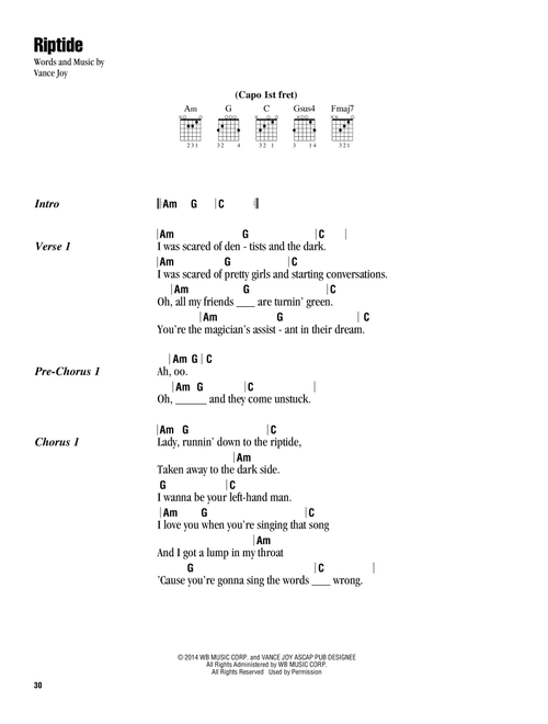 Riptide - Vance Joy (Guitar Chords-Lyrics)