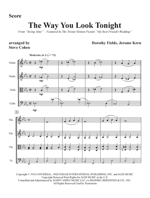 The Way You Look Tonight (Arr. Steve Cohen) - Fred Astaire (String Quartet)