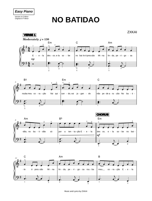 NO BATIDAO - ZXKAI (Easy Piano)