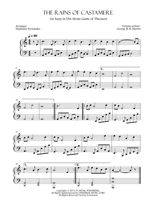 The Rains Of Castamere (Arr. Stéphanie Fernandes) - Various (Harp)