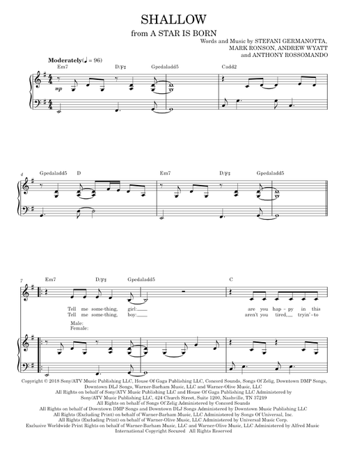 Shallow (from A Star Is Born) - Lady Gaga, Lady Gaga & Bradley Cooper (Piano Vocal)