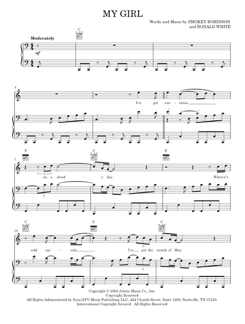 My Girl - Smokey Robinson, The Temptations (Piano-Vocal-Guitar)