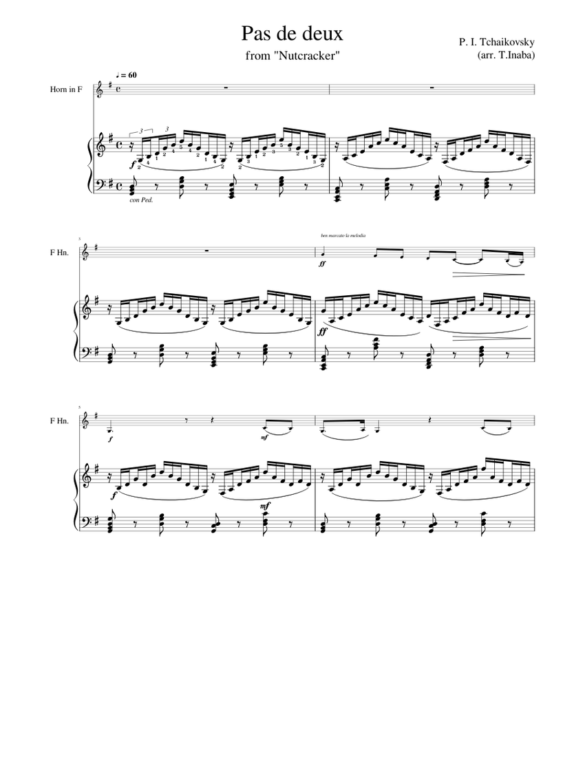 Pas de deux(from "The Nutcracker") Sheet music for Piano, French horn
