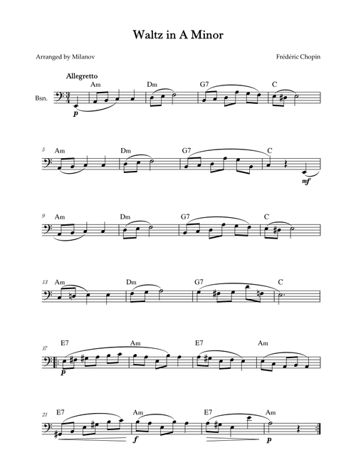 Waltz in A Minor | B. 150, Op. Posth. | Chopin | Bassoon | Chords (Arr. Milanov) - Frédéric Chopin (Bassoon Solo)
