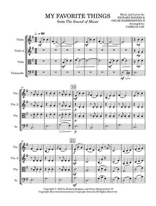 My Favorite Things (Arr. Camille Gay) - Julie Andrews (String Quartet)