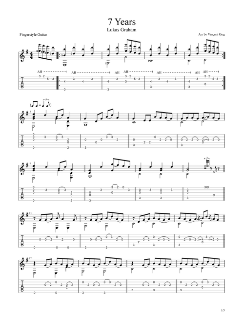 7 Years (Arr. Vincent Ong) - Lukas Graham (Guitar Tab)