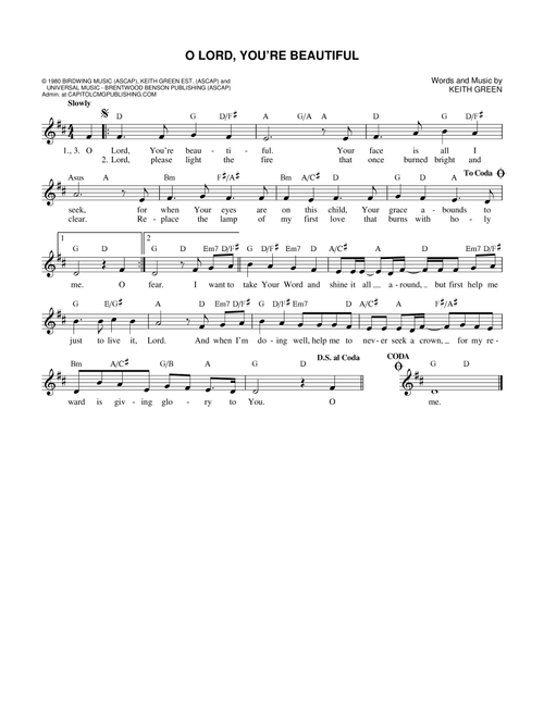 O Lord, You're Beautiful - Keith Green, Rebecca St James (Lead Sheet - Fake Book)