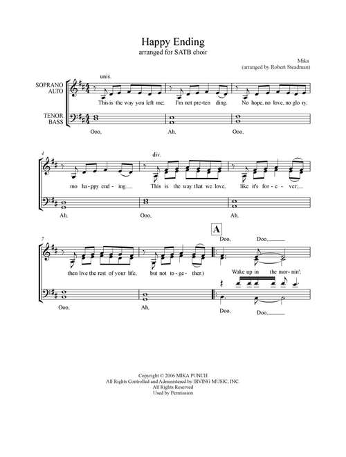 Happy Ending (Arr. Robert Steadman) - Mika (Choral, SATB)