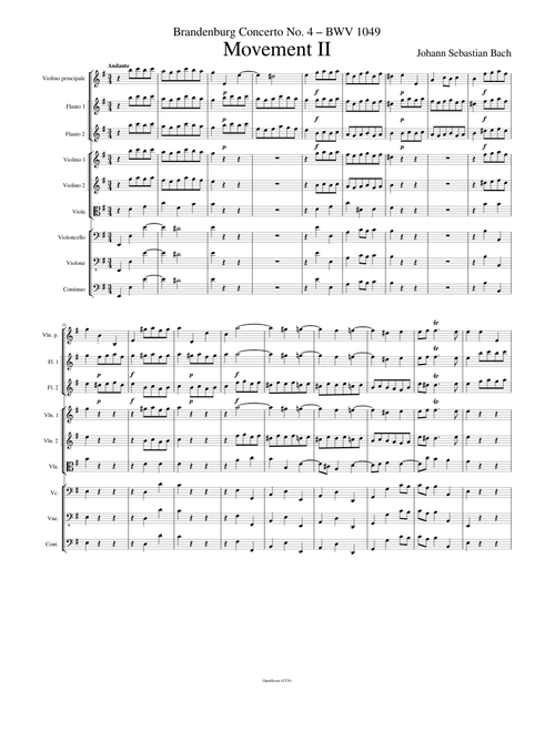 Bach - Brandenburg Concerto No. 4 (BWV 1049) - Mvt. II (Andante)