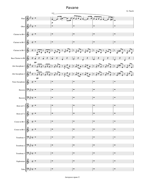 Gabriel Fauré - Pavane, concert band arrangement (transposition in g-moll)
