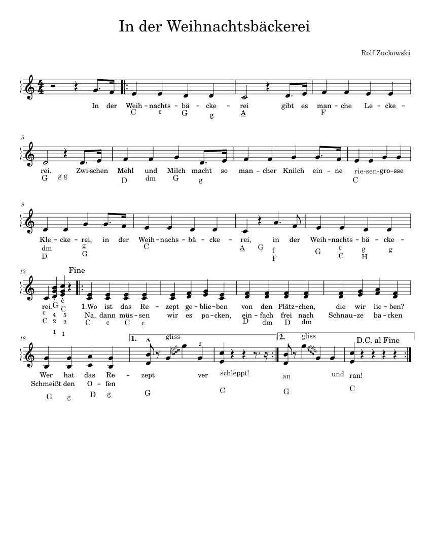 In der weihnachtsbäckerei Rolf Zuckowski In der Weihnachtsbckerei CDur Sheet music for
