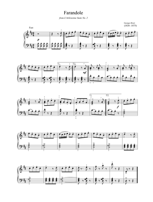 Bizet - Farandole from L'Arlésienne Suite No.2 (Easy piano arrangement) (Arr. MPS) (Easy Piano)