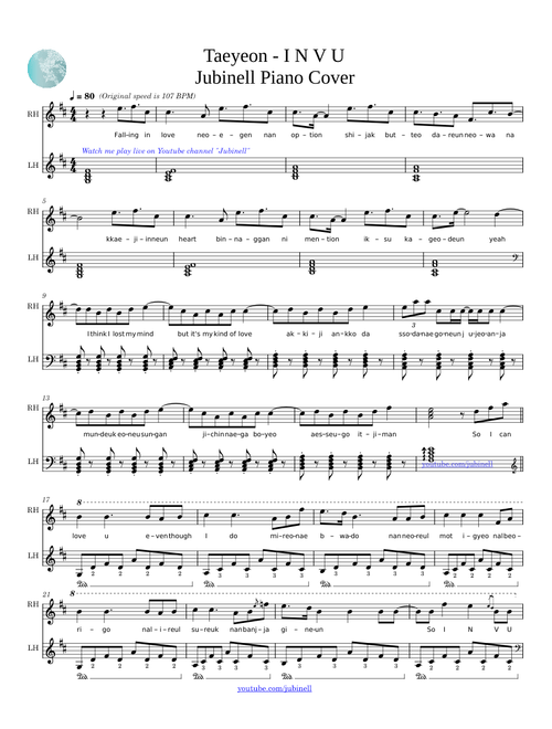 TAEYEON 태연 - 'INVU' Piano Cover | Lyrics | Sheet Music Karaoke