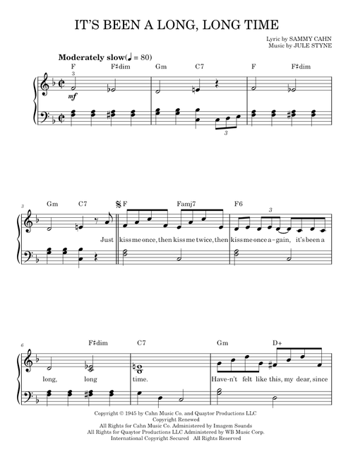 It's Been A Long, Long Time - Jule Styne (Easy Piano)