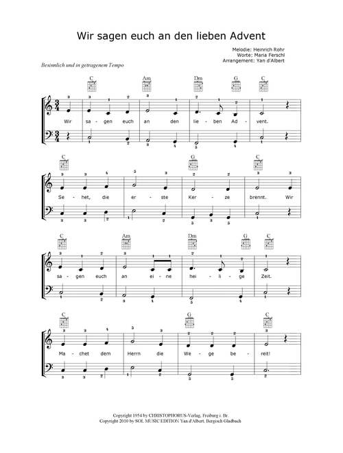 Wir sagen euch an den lieben Advent (Arr.: Yan d'Albert) - Melodie: Heinrich Rohr Worte: Maria Ferschl (Easy Piano)
