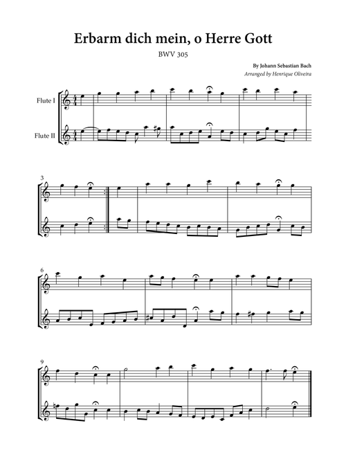 Erbarm dich mein, o Herre Gott (Flute Duet) - Johann Sebastian Bach (Arr. Henrique Oliveira) (Flute Duet)