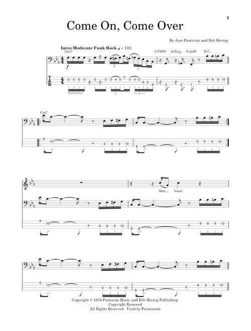 Come On, Come Over - Jaco Pastorius (Bass Tab)