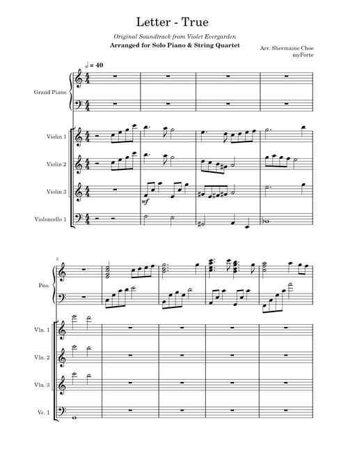 Letter – TRUE (Solo Piano & String Quartet)