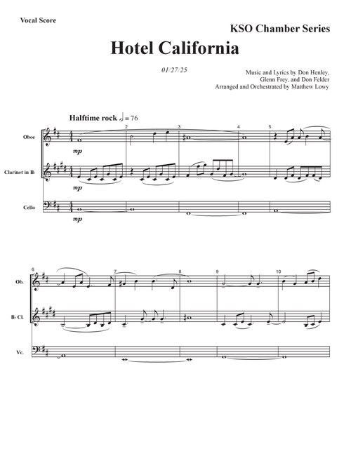 Hotel California (Arr. Matthew Lowy) - Eagles (Large Ensemble)