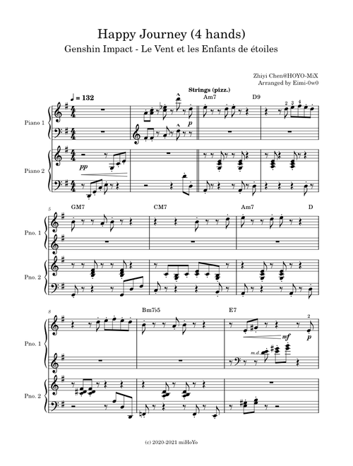 Happy Journey (Piano 4 hands) - Genshin Impact OST